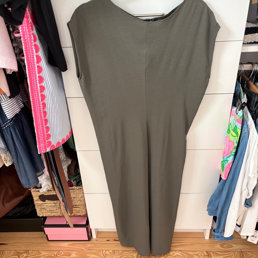 Zara Green Sheath Maxi Dress with Bateau Neckline